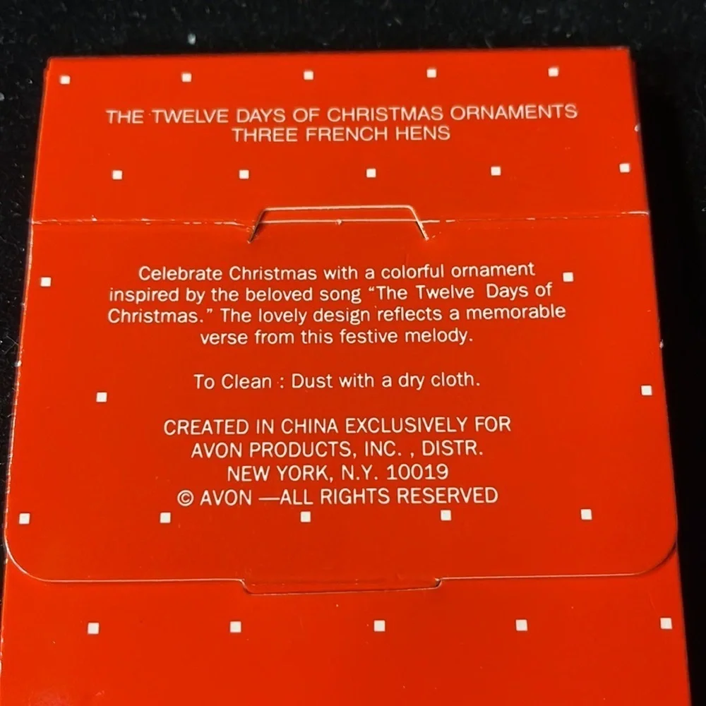 Avon Vintage”The Twelve Days of Christmas Ornaments- Three French Hens” Metal